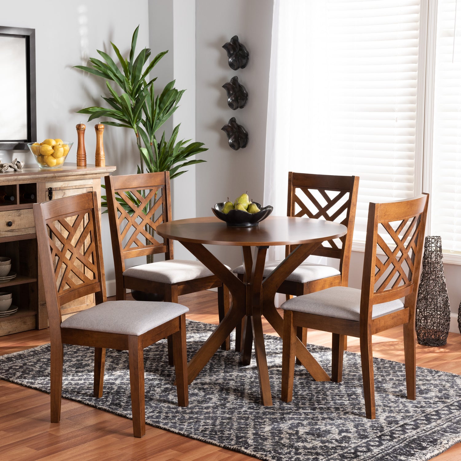 Norah 5-Piece Dining Set in Grey and Walnut - Modern Design