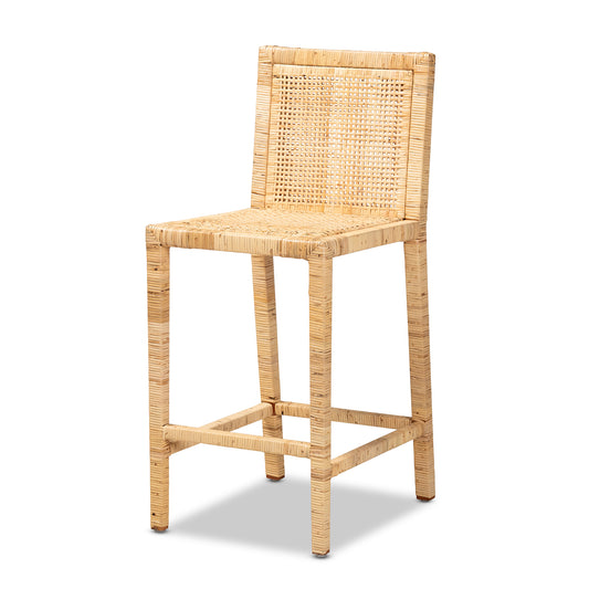 Sofia Counter Stool - Modern Contemporary Design with Natural Wood and Rattan Seat