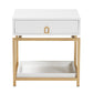 Melosa End Table Modern Glam and Luxe White Finished Wood and Gold Metal 1-Drawer