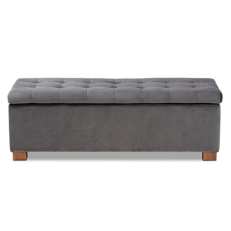 Roanoke Ottoman Modern and Contemporary Grey Velvet Fabric Upholstered Grid-Tufted Storage Bench