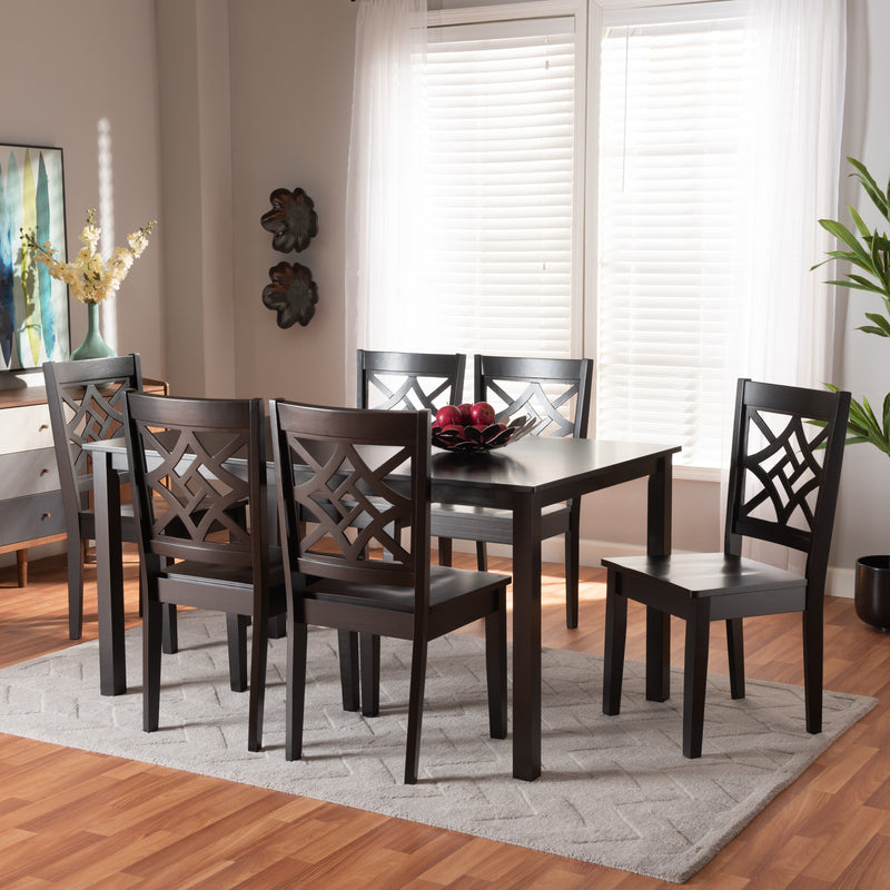 Nicolette Dining Set Modern and Contemporary Dark Brown Finished Wood 7-Piece