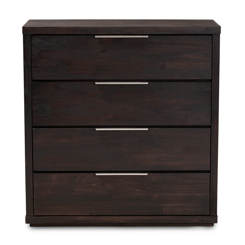 Titus Modern 4-Drawer Chest in Dark Brown Finished Wood for Stylish Bedroom Storage