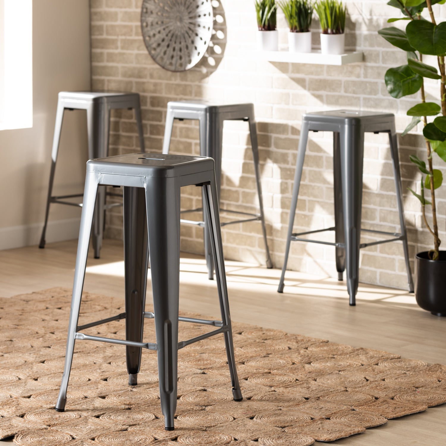 Horton Bar Stool Set Modern and Contemporary Industrial Grey Finished Metal 4-Piece