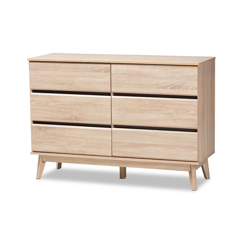 Miren Mid-Century Modern Dresser with 6 Drawers in Light Oak and Dark Grey for Stylish Bedroom Storage