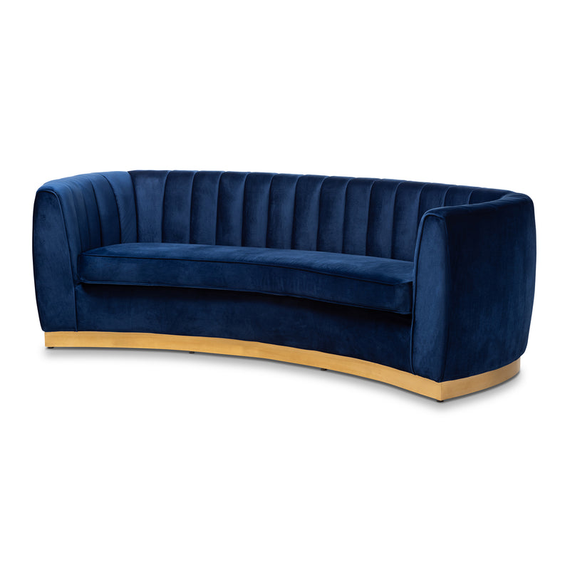 Milena Glam Sofa Royal Blue Velvet Upholstered with Gold Finish Luxurious Modern Furniture for Living Room Decor