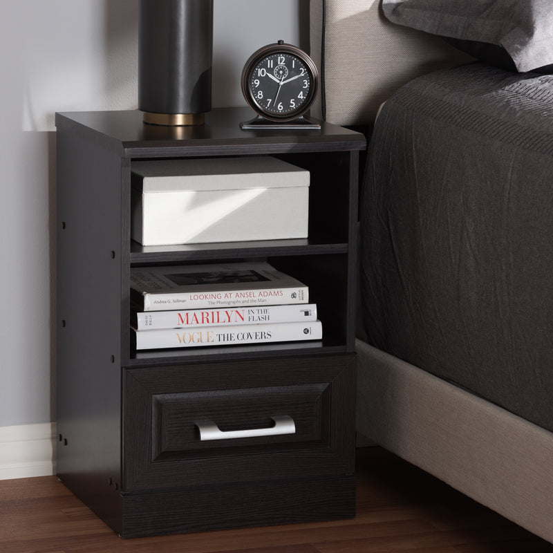 Odelia Nightstand Modern Wenge Brown Finished 1-Drawer Bedside Table for Bedroom Storage and Decor