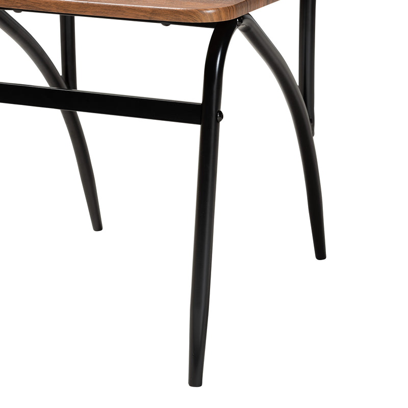 Neona 5-Piece Dining Set Modern Industrial Design with Walnut Brown Wood and Black Metal Accents for Stylish Dining Spaces