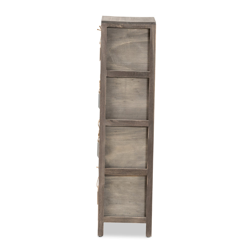 Valko Modern Grey Wood Storage Unit with Four Baskets for Stylish Organization and Home Décor