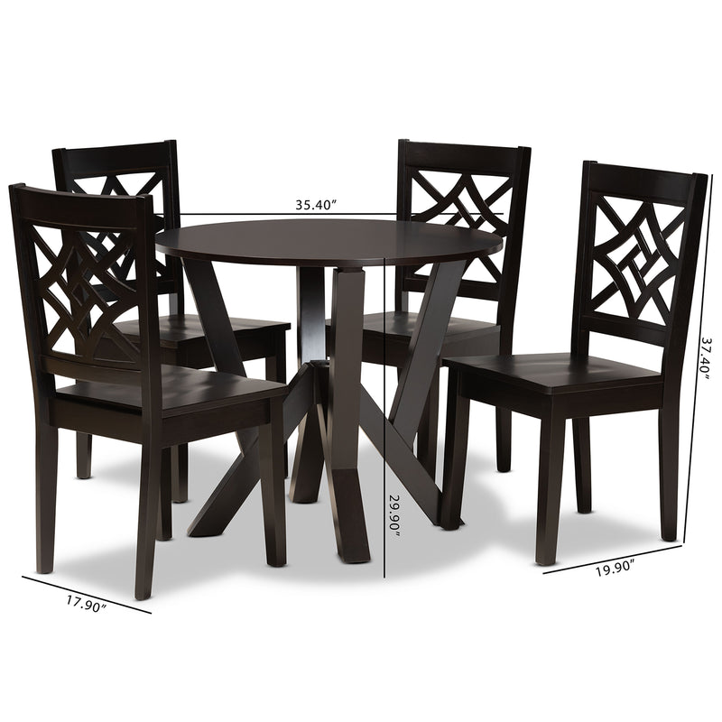 Kaila Dining Set Modern and Contemporary Dark Brown Finished Wood 5-Piece