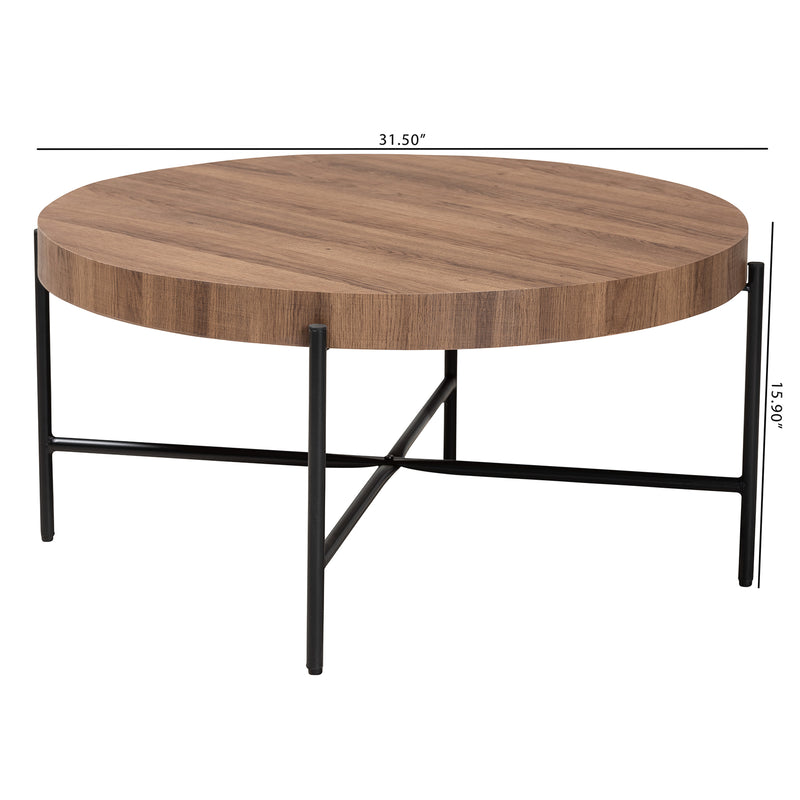 Umar Coffee Table - Modern Industrial Design with Walnut Brown Wood and Black Metal Frame for Stylish Living Room Decor