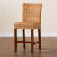 Racquel Modern Bohemian Counter Stool in Natural Rattan and Mahogany Wood for Chic Home Decor