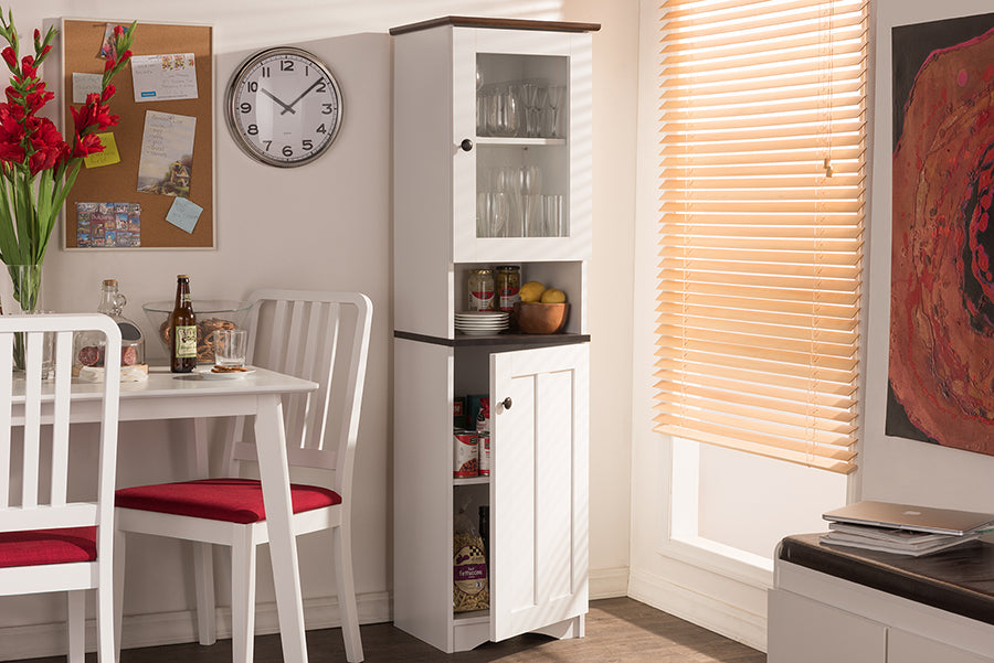 Lauren Buffet and Hutch Kitchen Cabinet in Two-tone White and Dark Brown