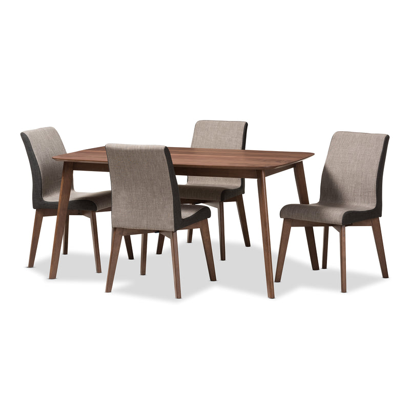 Kimberly Dining Set Mid-Century Modern Beige and Brown Fabric 5-Piece