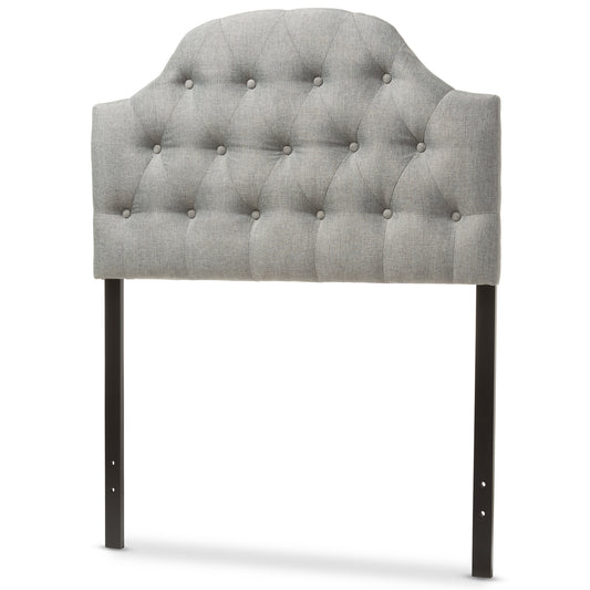 Morris Headboard - Modern and Contemporary Grey Fabric Upholstered Button-Tufted Scalloped