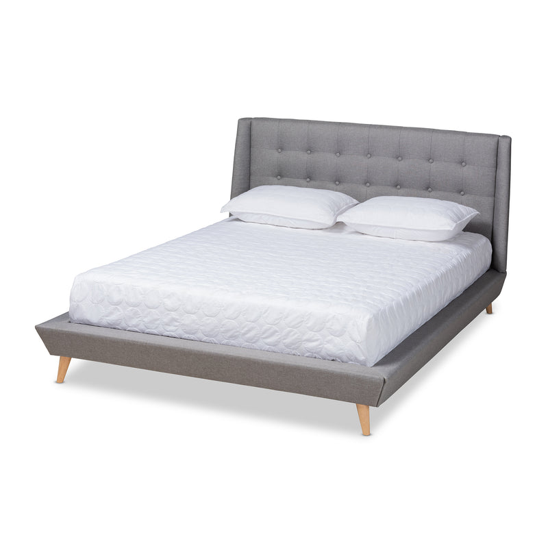 Naya Wingback Platform Bed - Mid-Century Modern Beige Fabric Upholstered