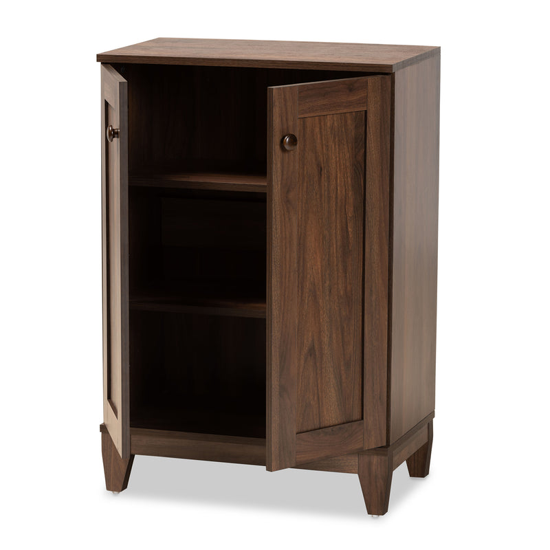 Nissa Shoe Storage Cabinet Modern Walnut Brown Finished Wood with 2 Doors for Organized Footwear Storage