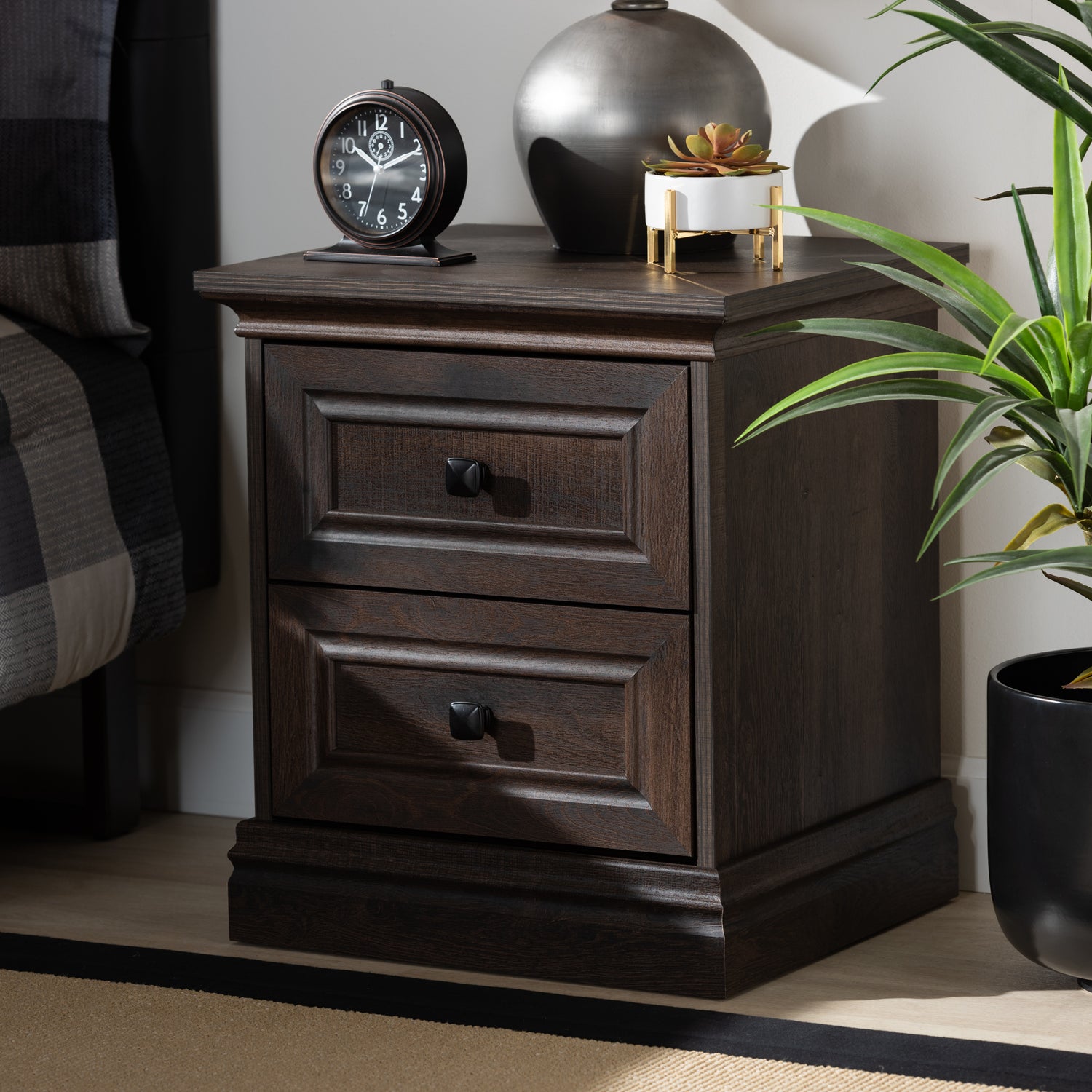 Nolan Nightstand Traditional Design in Hazel Walnut Brown Finish with 2 Storage Drawers