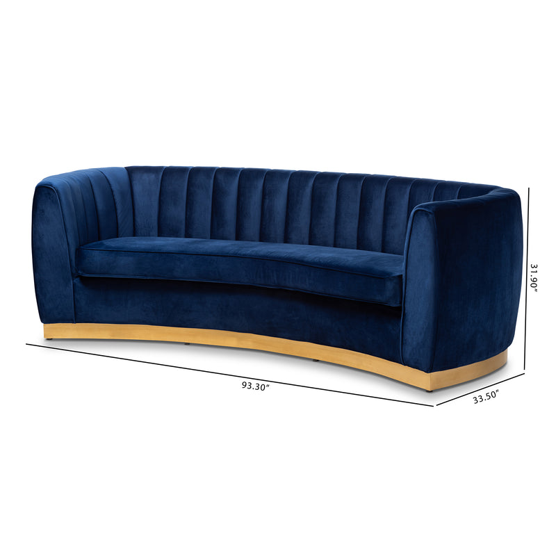 Milena Glam Sofa Royal Blue Velvet Upholstered with Gold Finish Luxurious Modern Furniture for Living Room Decor