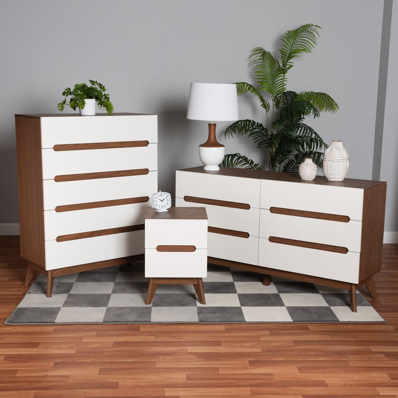 Calypso Mid-Century Modern 3-Piece Storage Set in Two-Tone White and Walnut Finished Wood for Stylish Organization and Décor