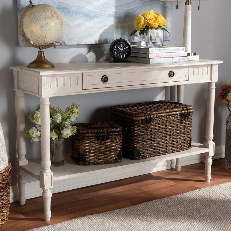 Ariella Console Table Country Cottage Farmhouse Style with 1 Drawer Whitewashed Finish