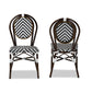 Alaire Outdoor Dining Chair Set Classic French Black and White Weaving and Dark Brown Metal 2-Piece