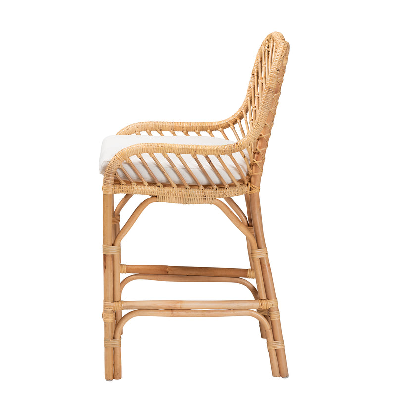 Arween Modern Bohemian Rattan Counter Stool in Natural Brown - Stylish Seating for Kitchens, Bars, and Dining Spaces