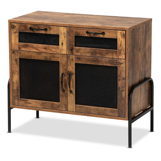 Valeska Sideboard Modern Industrial Design in Walnut Brown Wood and Black Metal with 2 Drawers for Stylish Storage