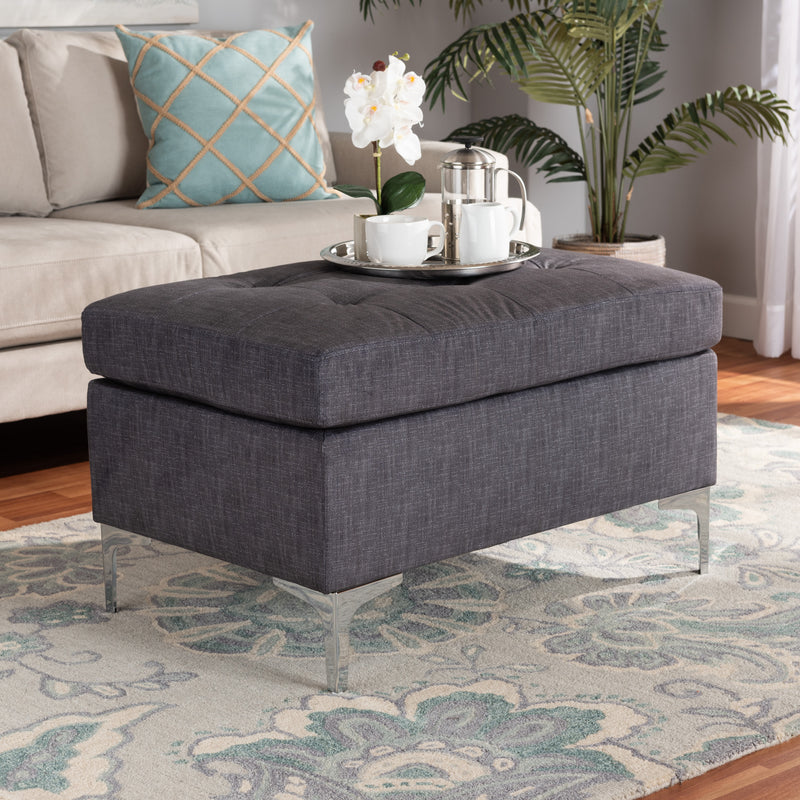 Riley Ottoman Modern Grey Fabric Upholstered Footrest and Accent Piece for Living Room or Bedroom