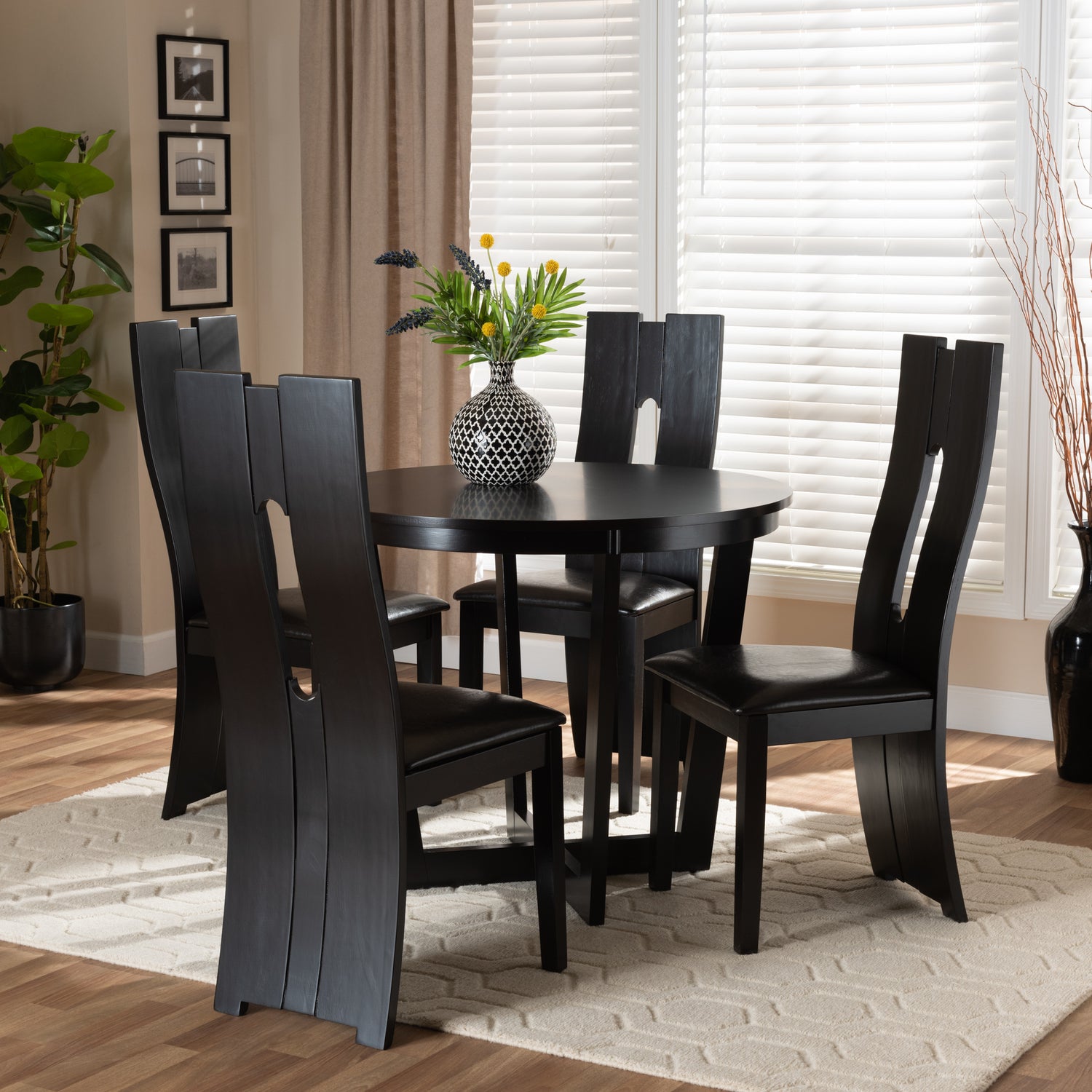 Sorley 5-Piece Dining Set Modern Dark Brown Faux Leather Chairs with Dark Brown Finished Wood Table