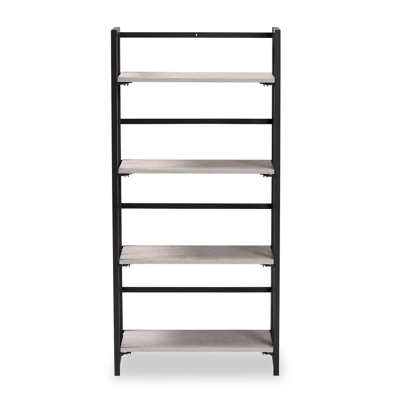 Lakota 4-Tier Display Shelf in Light Grey Wood and Black Metal - Modern Industrial Storage Unit for Home or Office Decor