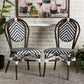 Alaire Outdoor Dining Chair Set Classic French Black and White Weaving and Dark Brown Metal 2-Piece