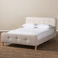 Samson Full Size Platform Bed Mid-Century Light Beige Fabric Upholstered Design for Stylish Bedroom Decor