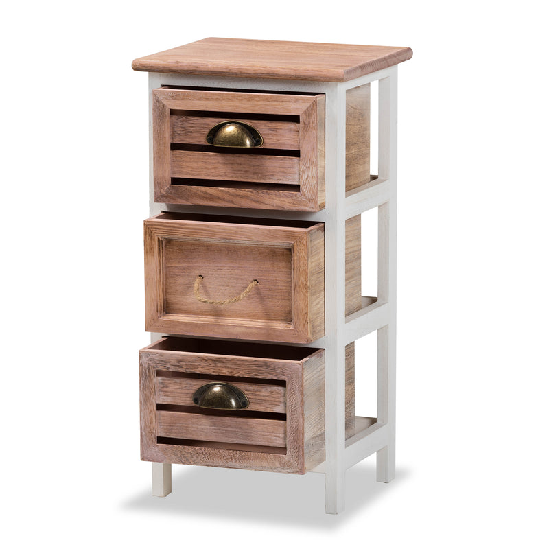 Palta Storage Unit Modern Two-Tone Wood Design with 3 Drawers in White and Oak Brown Finish for Stylish Organization