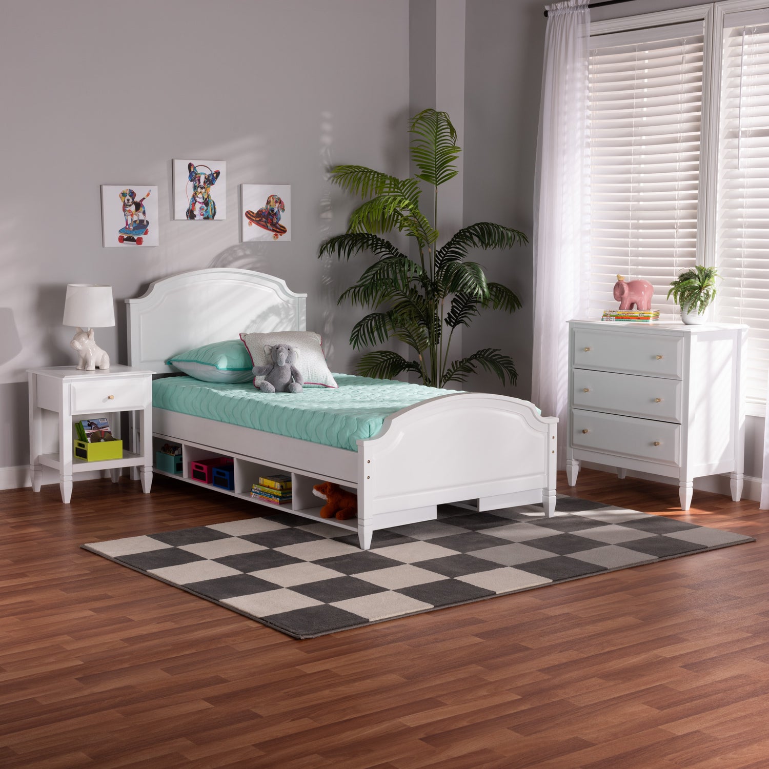 Elise Twin Size 3-Piece Bedroom Set in Classic White Finished Wood for Stylish Kids or Guest Rooms