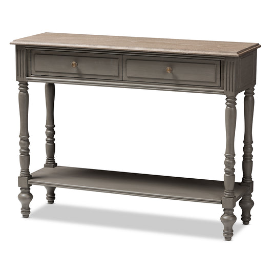 Noemie Console Table Country Cottage Farmhouse Style Brown Finish with 2 Drawers for Storage and Display