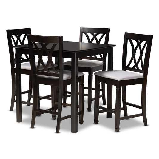 Reneau Pub Set Modern and Contemporary Gray Fabric Upholstered Espresso Brown Finished 5-Piece Wood