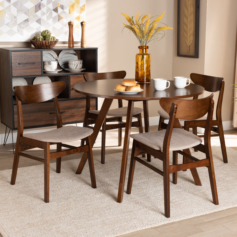 Philip Dining Set Mid-Century Modern Transitional Light Beige Fabric Upholstered Walnut Brown Finished Wood 5-Piece