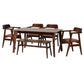 Cleo Dining Set Mid-Century Modern 6-Piece Collection with Light Brown Fabric and Dark Brown Wood for Stylish Dining Rooms