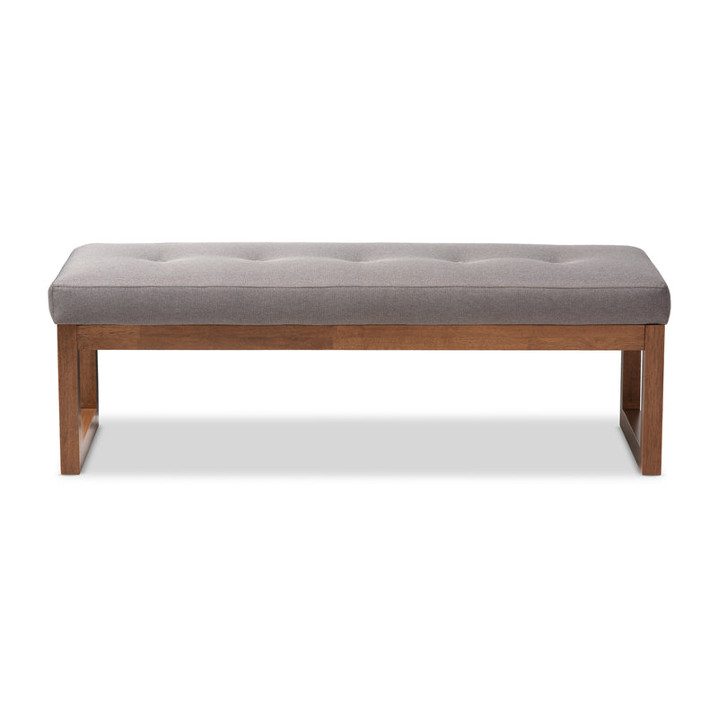 Caramay Bench Modern and Contemporary Grey Fabric Upholstered Walnut Brown Finished Wood