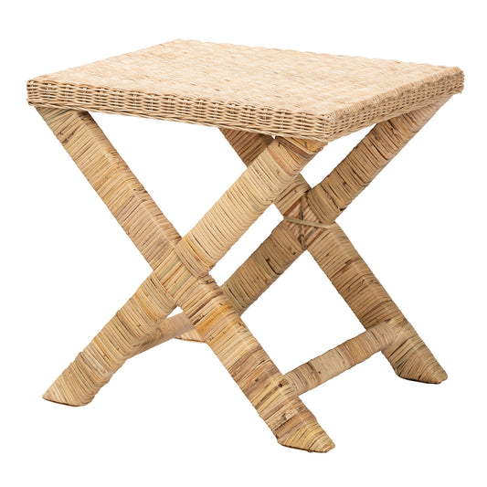 Farica Accent Bench Modern Bohemian Design in Natural Rattan and Mahogany for Chic Home Decor