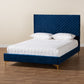 Fabrico Platform Bed - Contemporary Glam and Luxe Navy Blue Velvet Upholstered with Gold Metal