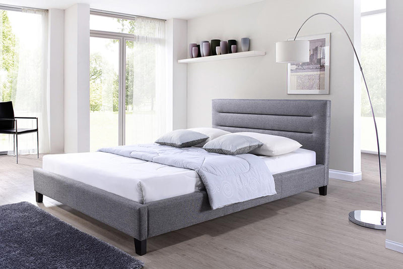 Hillary Bed Frame - Modern and Contemporary Grey Fabric Upholstered Platform Base