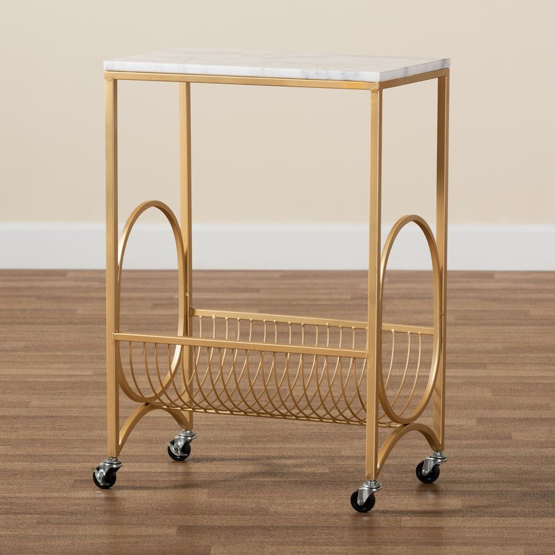 Jacek Modern Wine Cart - Gold Metal with Elegant Marble Tabletop for Stylish Home