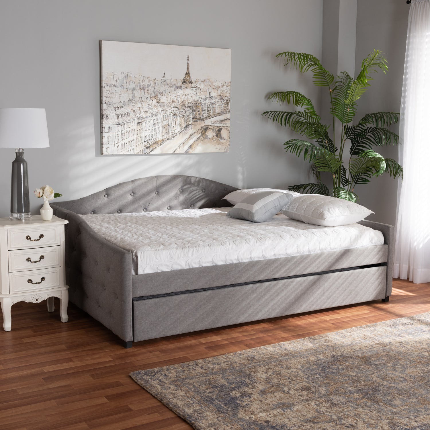 Becker Daybed - Modern and Contemporary Transitional Grey Fabric Upholstered with Trundle