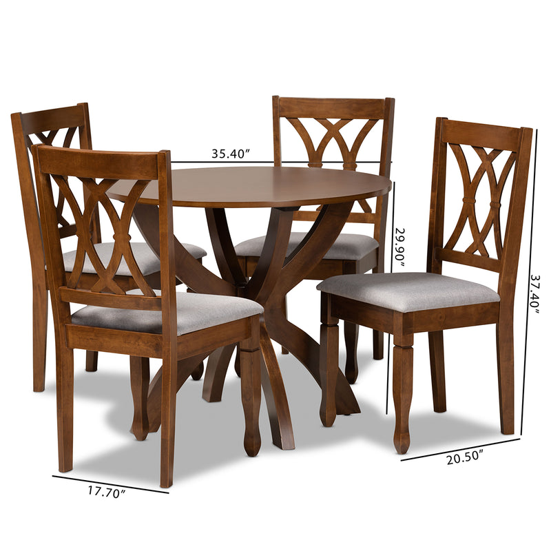 April 5-Piece Dining Set in Modern Style with Grey Fabric Upholstery and Walnut Brown Finished Wood