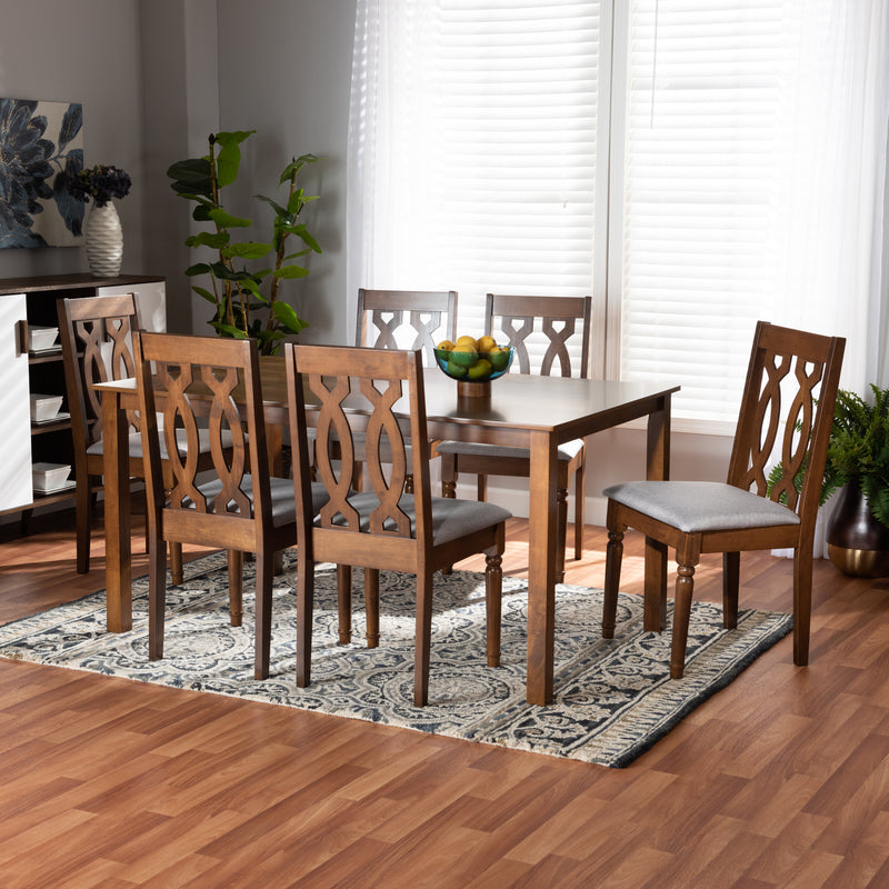 Cherese Dining Set Modern Contemporary Grey Fabric Upholstered Dark Brown Finished Wood 7-Piece