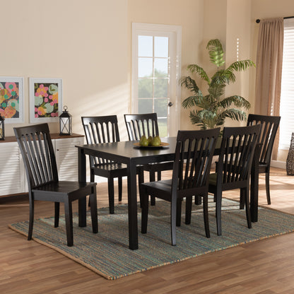 Erion Dining Set Modern and Contemporary Dark Brown Finished Wood 7-Piece