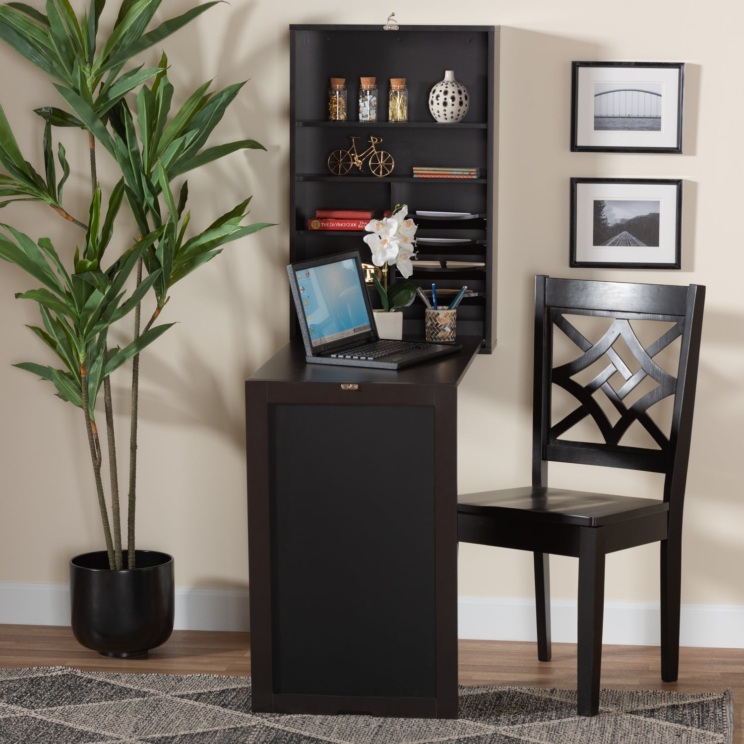 Millard Wall-Mounted Folding Desk Modern Dark Brown Wood Design for Space-Saving Stylish Home Office Solutions