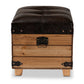 Edmund Storage Ottoman Rustic Dark Brown Faux Leather Upholstered with Oak Finished Wood