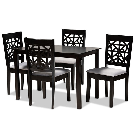 Jackson Dining Set Modern Contemporary Grey Fabric Upholstered Espresso Brown Finished Wood 5-Piece